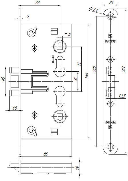 Корпус врезного Fuaro (Фуаро) замка для противопожарных дверей FL-0432_69003